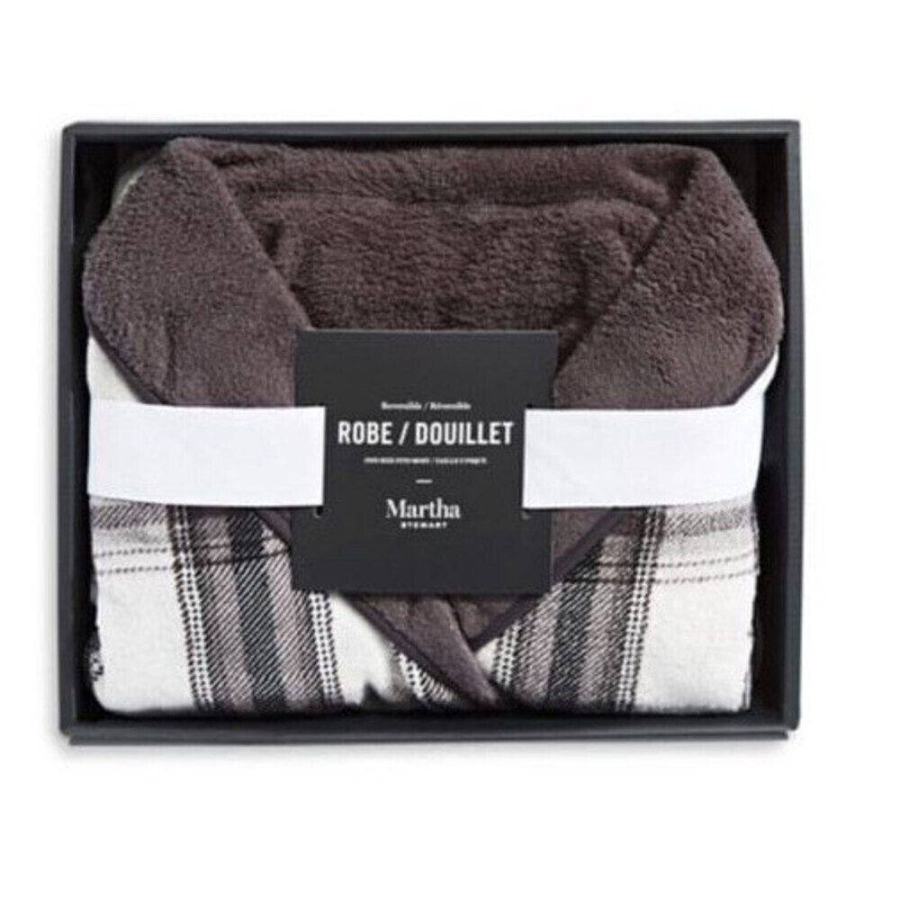 Martha Stewart Reversible Plush Robe In Grey One Size - Picture 2 of 4